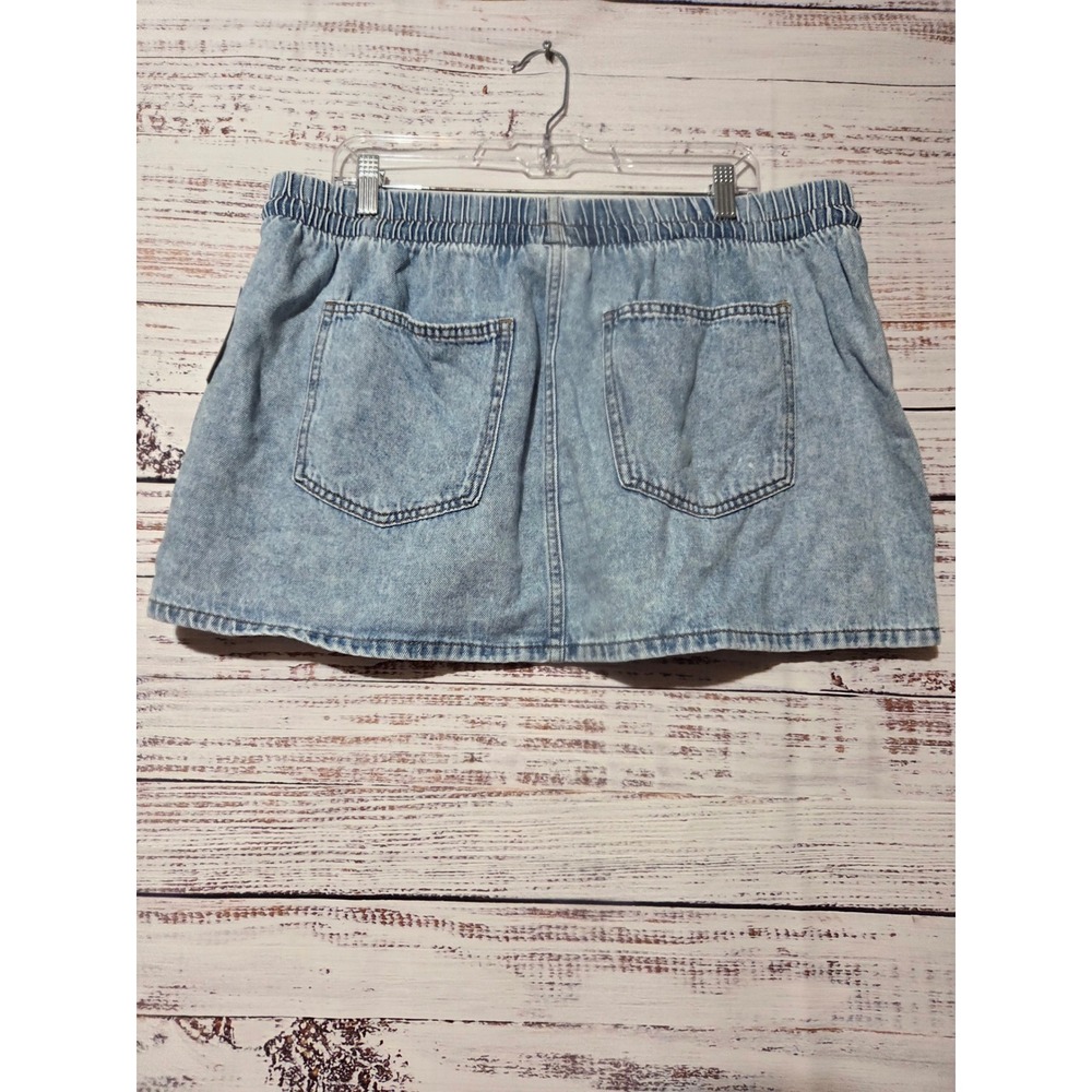 Universal Thread Womens XL Light Wash Denim Mini Skirt Elastic Drawstring Waist - Picture 2 of 8